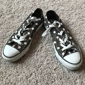 White and brown polka dot converse sneakers